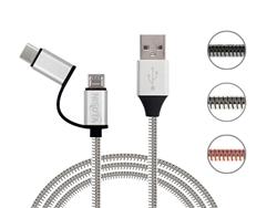 CABLE USB 2EN1 A MICRO USB Y USB C 1 M 2.1A MALLA METAL NISUTA NSCAUSB21C