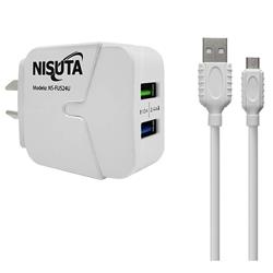 CARGADOR NISUTA NSFU524UM 5V 2 PUERTOS USB 2.4A C/ CABLE MICRO USB